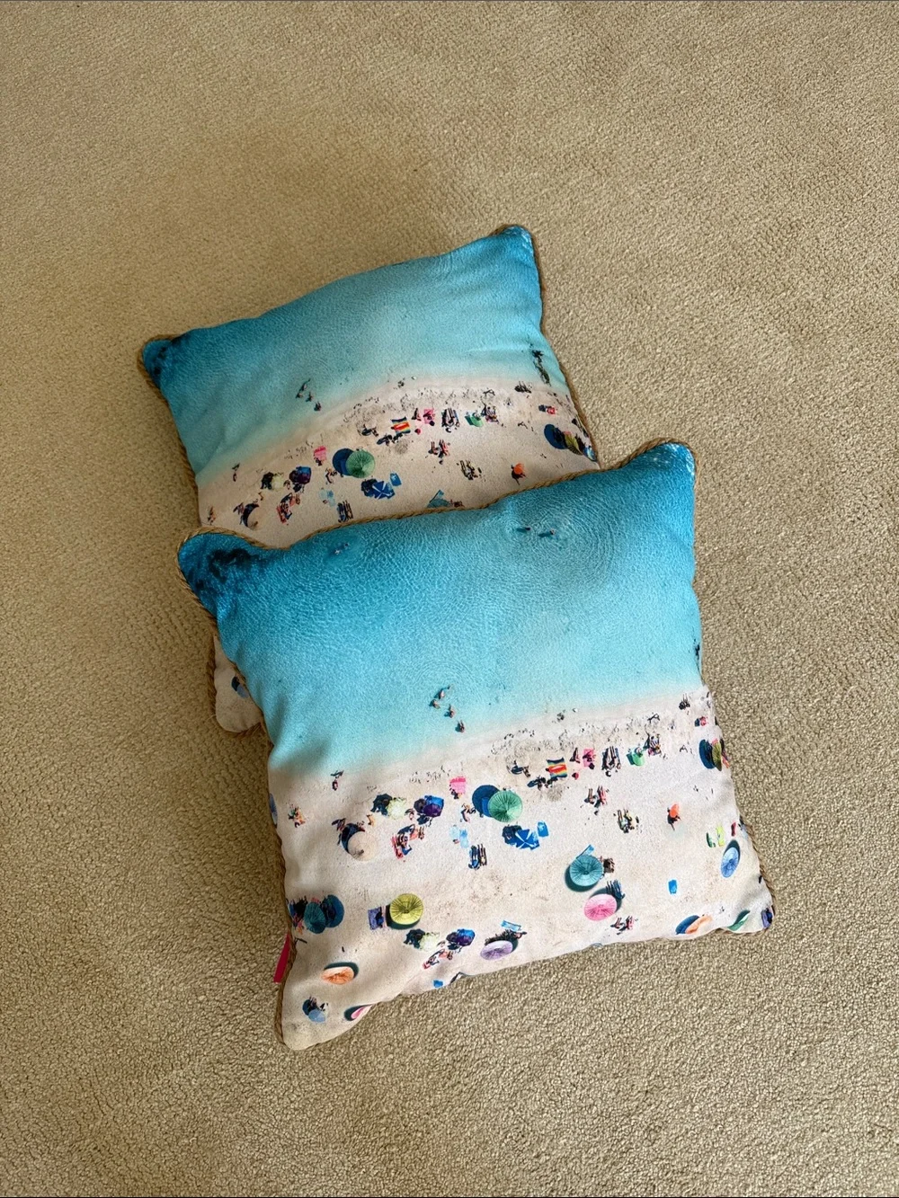 Swim Blue Ombre Beach Print Throw Pillow